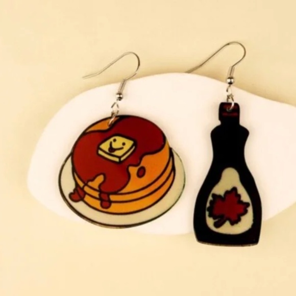 ❤️FREE Maple Syrup Pancakes Snack Hipster Hippie Art Artsy Graphic Drop Earrings - Picture 3 of 5